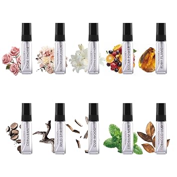 Perfume Discovery Set, 10 Piece Eau de Parfum Collection, 10ml Fragrance Spray Bottles for Women and Men, Floral, Fruity, Fresh, Woody and Amber Scents