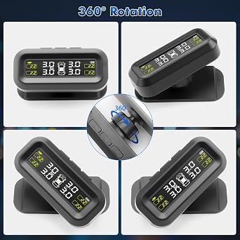 Tyre Pressure Monitoring System TPMS Tool 0-3.5 Bar Solar USB Charging 4 Copper Core External Tyre Wheel Sensors 5 Alarm Modes - Pressure and Temperature Monitoring for Car Trailer Caravan