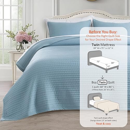 Vista 204 de KASENTEX - Juego de edredón lavable a máquina, cubrecama muy suave, ligero, lavado a la piedra, con costuras detalladas, matrimonial/queen con 2