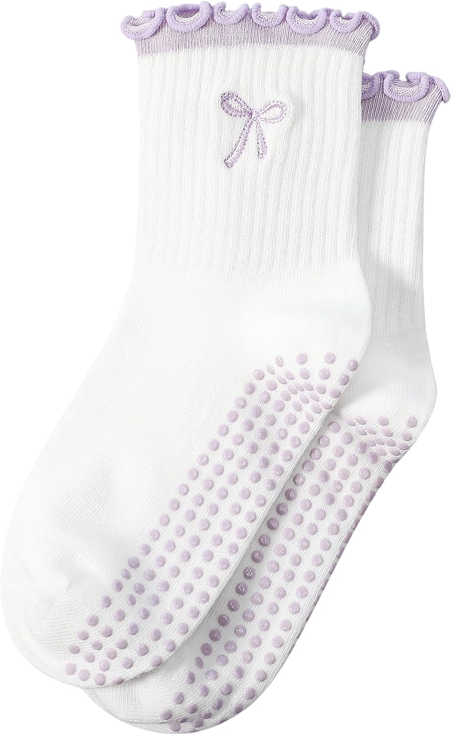 Jeyiour Summer Cute Pilates Socks Women Bow Nonslip Ruffle Yoga Socks with Grip Barre Pilates Gift for Work Dance Fitness