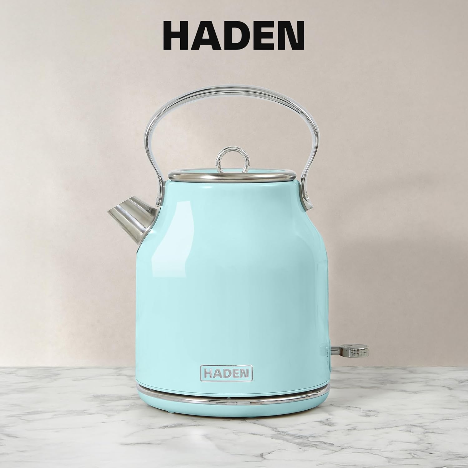 HADEN Coffee Machine, 12 Cup Drip Coffee Maker Bundled with Heritage 1.7 Liter Stainless Steel Electric Kettle, Turquoise & Chrome