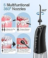 Vista 4 de Demita Irrigador dental inalámbrico para dientes, 10.1 fl oz, 3 modos, 5 puntas de chorro, púa eléctrica portátil para adultos, kit de limpieza