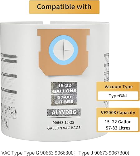 Miniatura 12 de Bolsas para aspiradora de 10 a 14 galones, tipo F 90662 9066200 9066233; tipo I 90672 9067200 9067233; VF2005, bolsas de filtro de vacío desechables