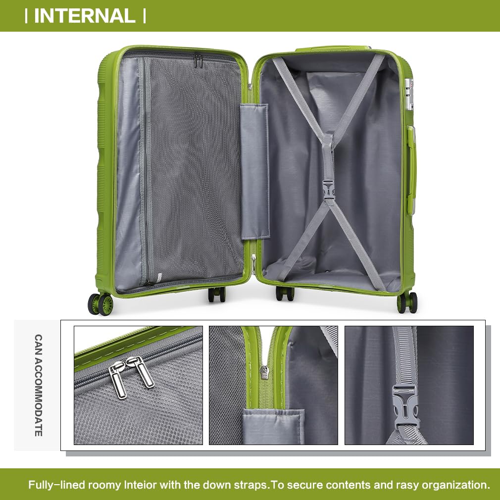 KONO Valigia Trolley Media 65cm Rigida e Leggera in Polipropilene Valige da Viaggio con 4 Ruote e TSA Lucchetto, Verde