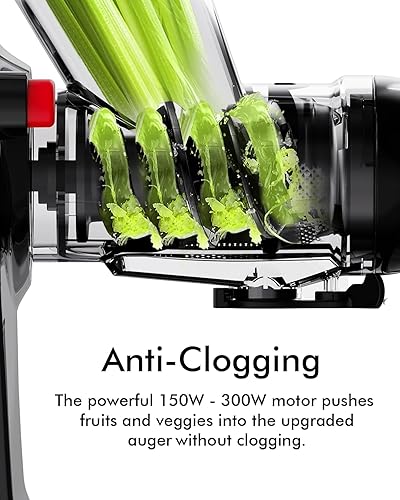 Miniatura 4 de SIFENE Exprimidor de prensa en frío, exprimidor compacto de masticación lenta con canal de alimentación doble, extractor de frutas y verduras fácil