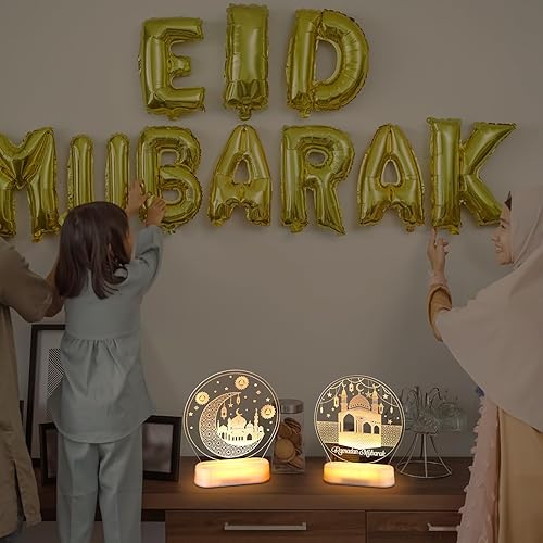 Miniatura 4 de Glooglitter 2 piezas Eid Crafts luz nocturna islámica LED Ramadán Mubarak luz DIY luna estrella Ramadán luces de luna creciente decoración para
