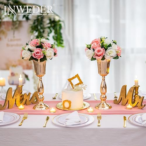 Miniatura 3 de Jarrón dorado para centros de mesa de boda, 10 jarrones altos de trompeta para centros de mesa, decoración de mesa, soporte de flores de metal de