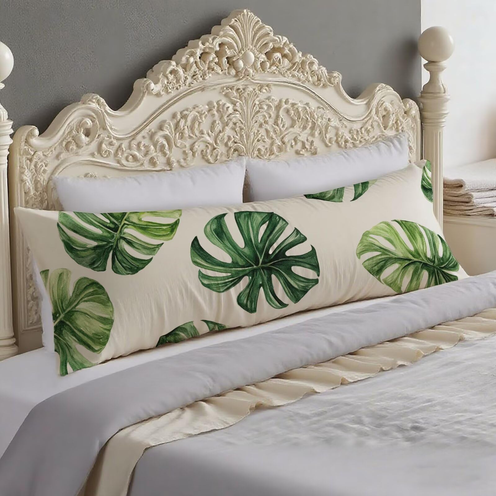 Taie traversin 180 cm vert sauge en velours double face avec zip O-396