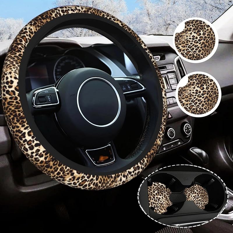 Capa para Volante Yobvec com Estampa de Leopardo em Neoprene para Carro e Caminhão, 37–39 cm