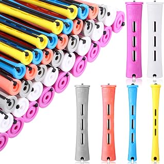 WILLBOND 60 Pcs Short Perm Rods Natural Hair Perm Rods with Elastic Rubber Band Non Slip Plastic Perming Cold Wave Kit for Women Hairdressing Styling Tool(Multi-size,Mixed Color)