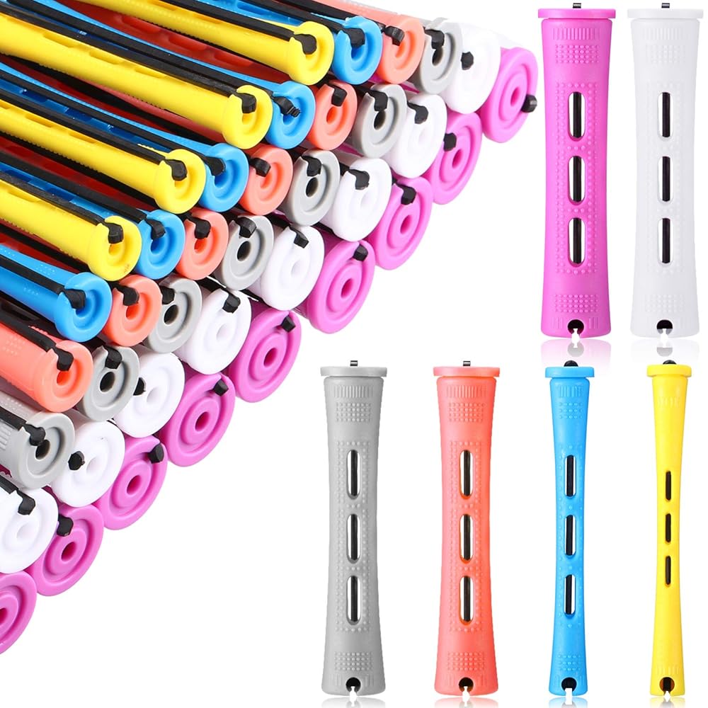 WILLBOND 60 Pcs Short Perm Rods Natural Hair Perm Rods with Elastic Rubber Band Non Slip Plastic Perming Cold Wave Kit for Women Hairdressing Styling Tool(Multi-size,Mixed Color)