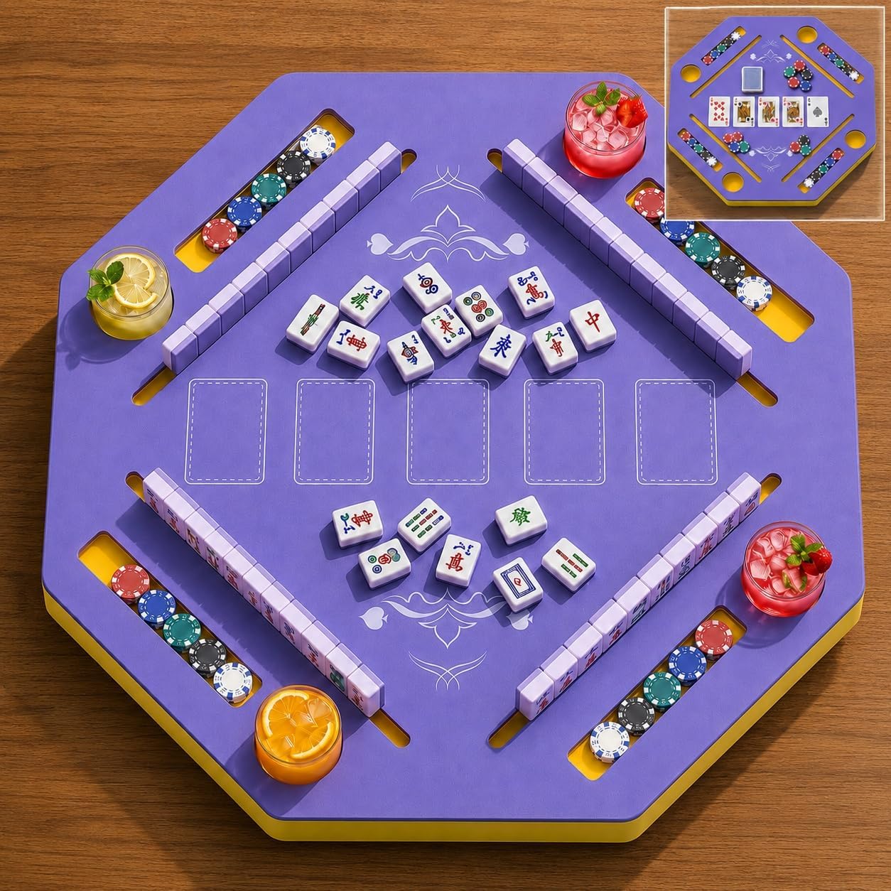 32 Inch Mahjong Table Foldable, Folding Game Table with Cup Holders
