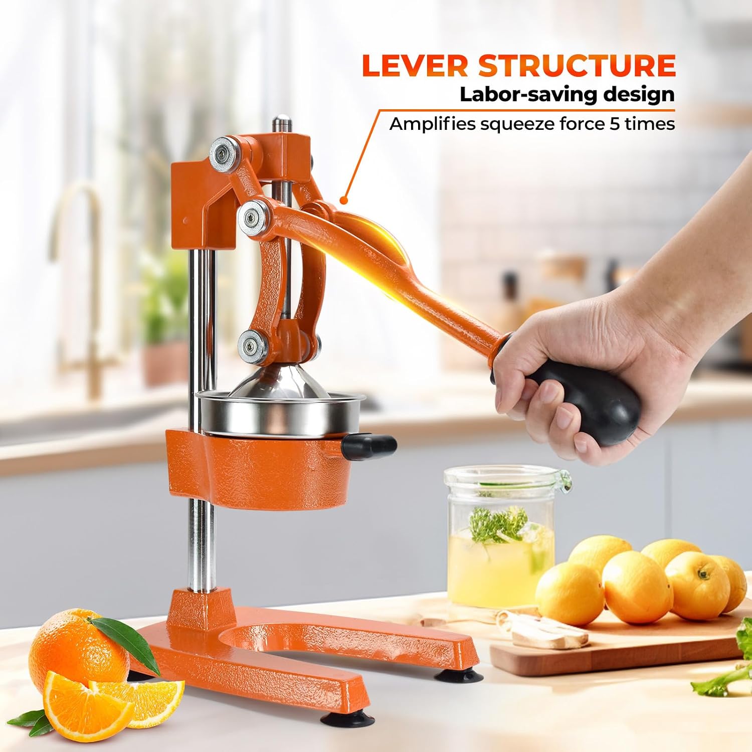 ROEDEER Heavy-Duty Manual Citrus Juicer – Cast Iron Orange Juicer Squeezer, Dual-Die Head, Manual Juicer, Citrus Squeezer, Lemon Juicer Manual & Pomegranate Juicer for Fresh Juice (Orange)