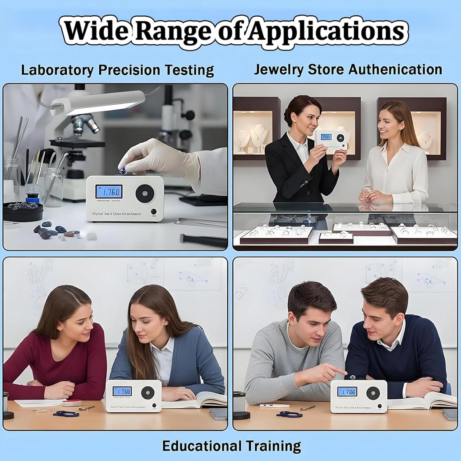 Digital Gemstone Refractometer for Jewelry Identification, Professional Tool, Measures Refractive Index 1.300-3.000, Easy to Use, Ideal for Gem Enthusiasts and Jewelers