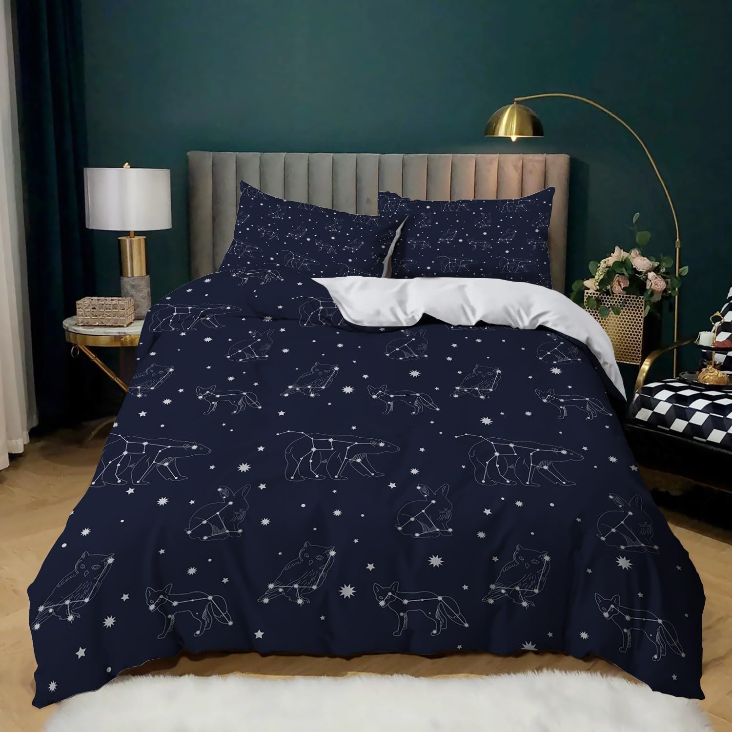 Parure de lit 200x200 cm constellation bleu nuit en microfibre