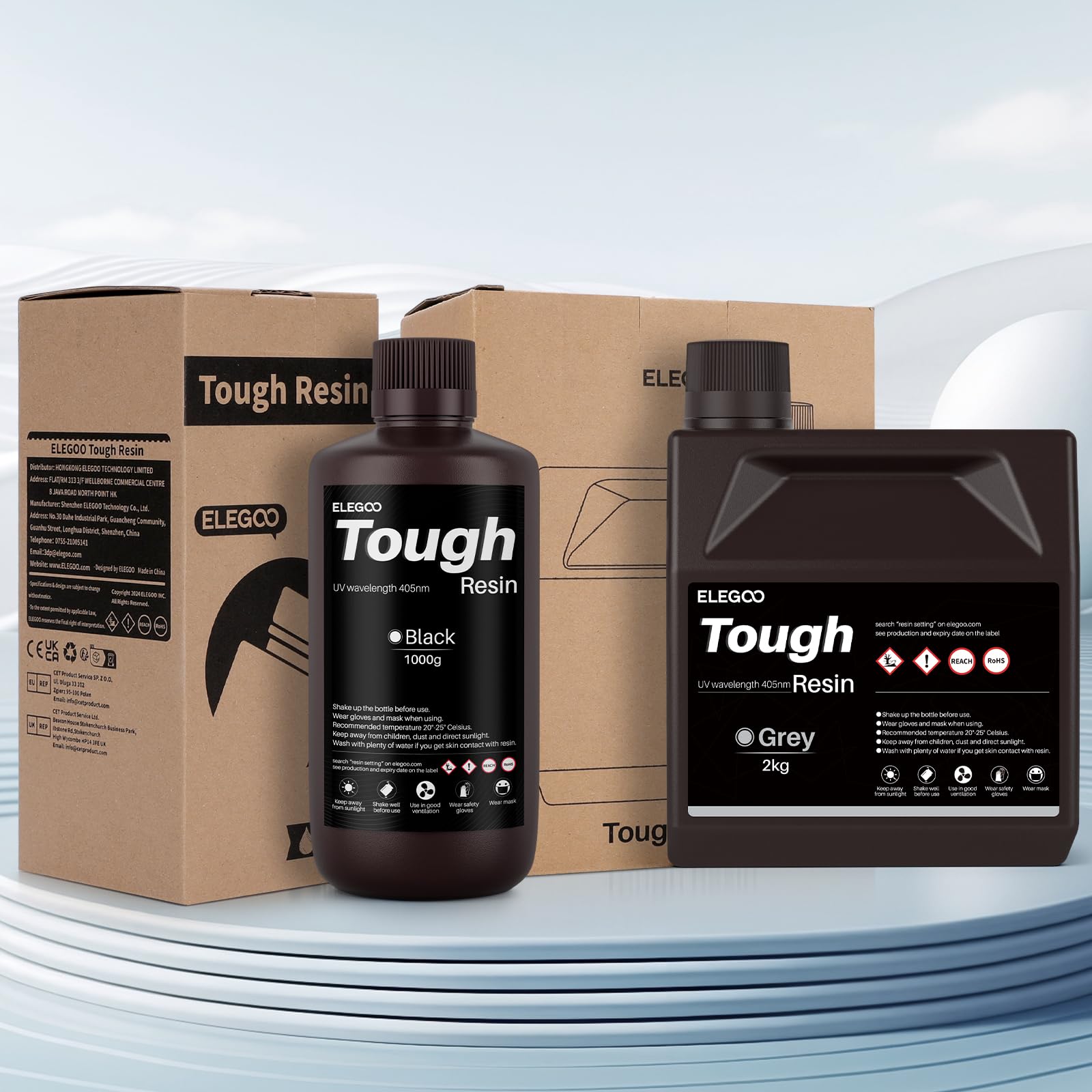 ELEGOO Tough Resin, żywica do drukarki 3D o wysokiej odporności na uderzenia i wysokiej wytrzymałości, żywica 3D do drukarki 3D MSLA, czarna, 2000 g