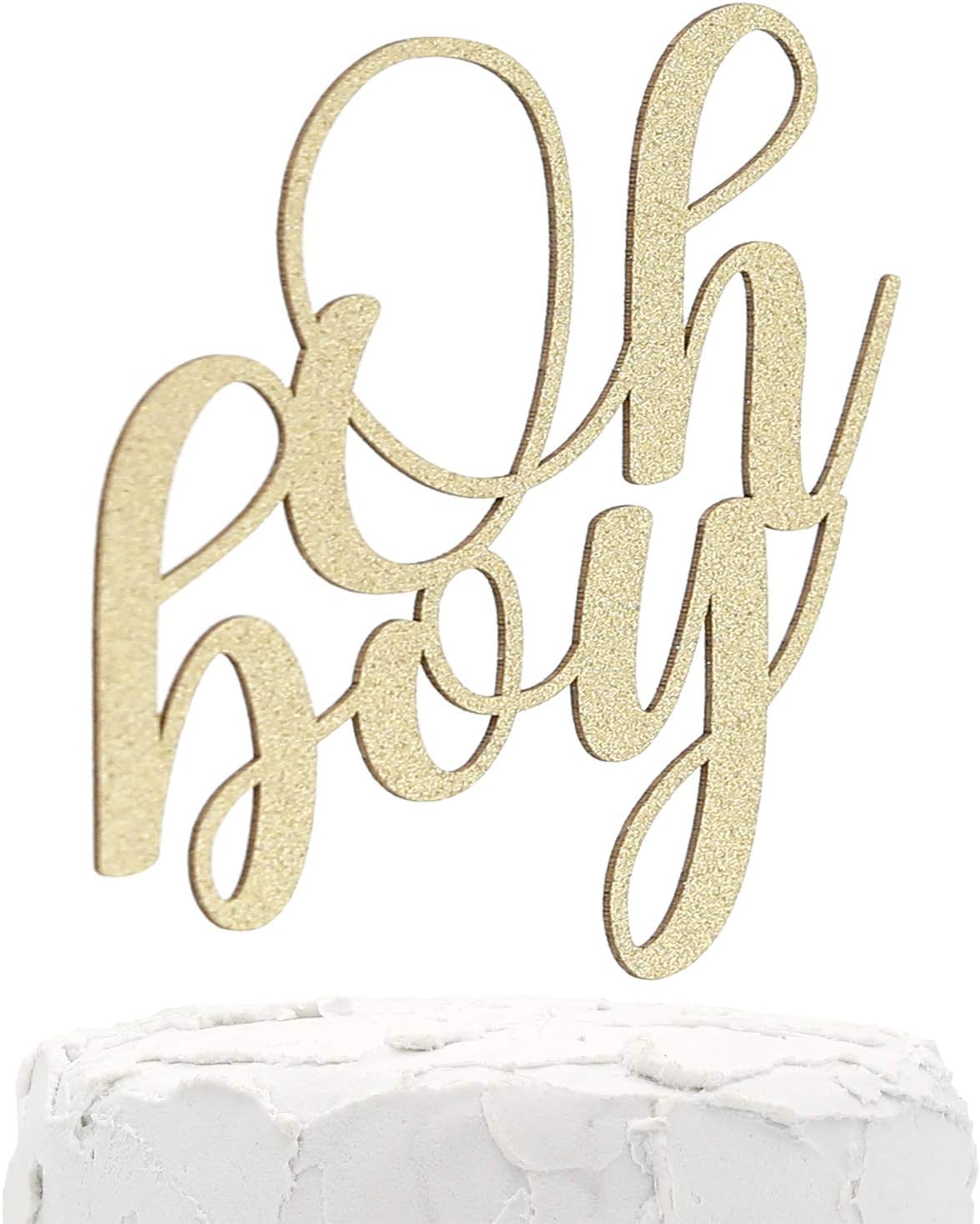 Baby Shower Cake Topper - Oh boy - Double Sided Gold Glitter - Premium Quality Made in USA