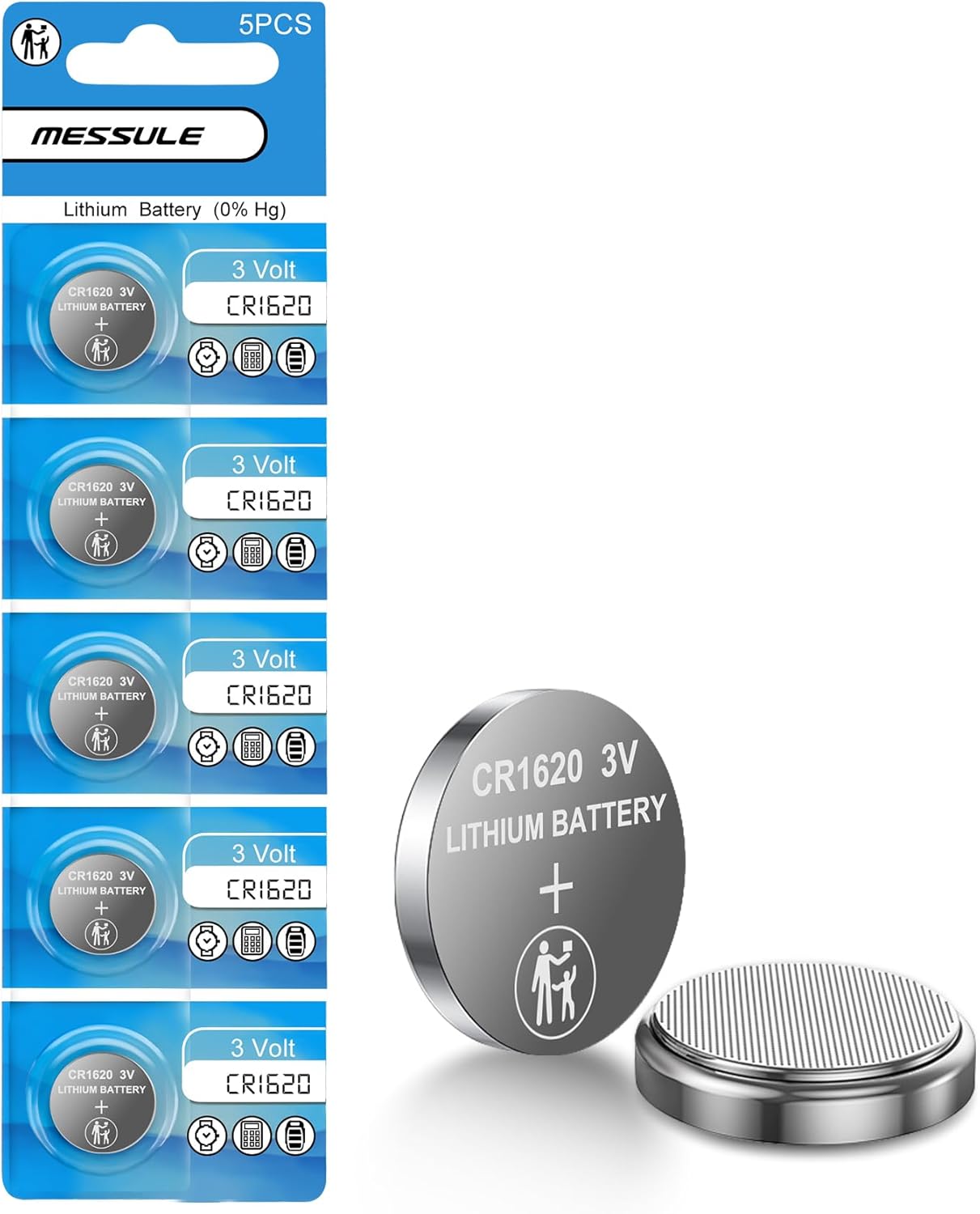 messule CR1620 5 Pack 3V Batteries CR 1620 3 Volt Coin