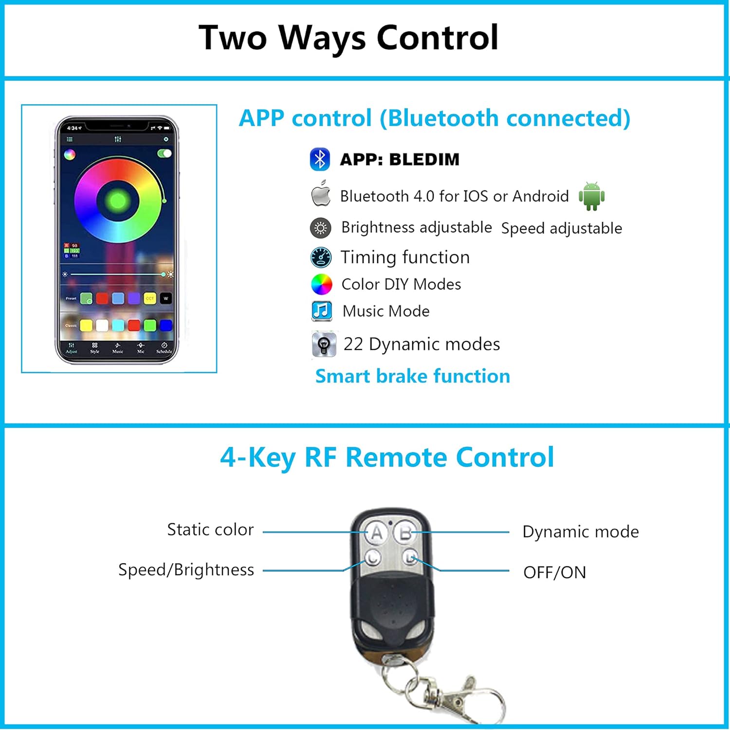 12Pcs Wireless RF Remote APP Control RGB Motorcycle LED Light Kits Flexible Waterproof Neon Underglow Strip Kits for DC 12V Motorcycle Bike Car SUV Golf Cart ATV UTV