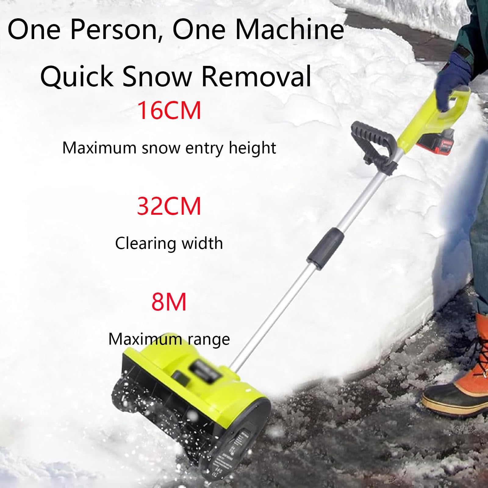 Pala da Neve elettrica Senza Fili, Larghezza 32 cm, spazzaneve a Batteria, con 2 batterie e caricabatteria rapido