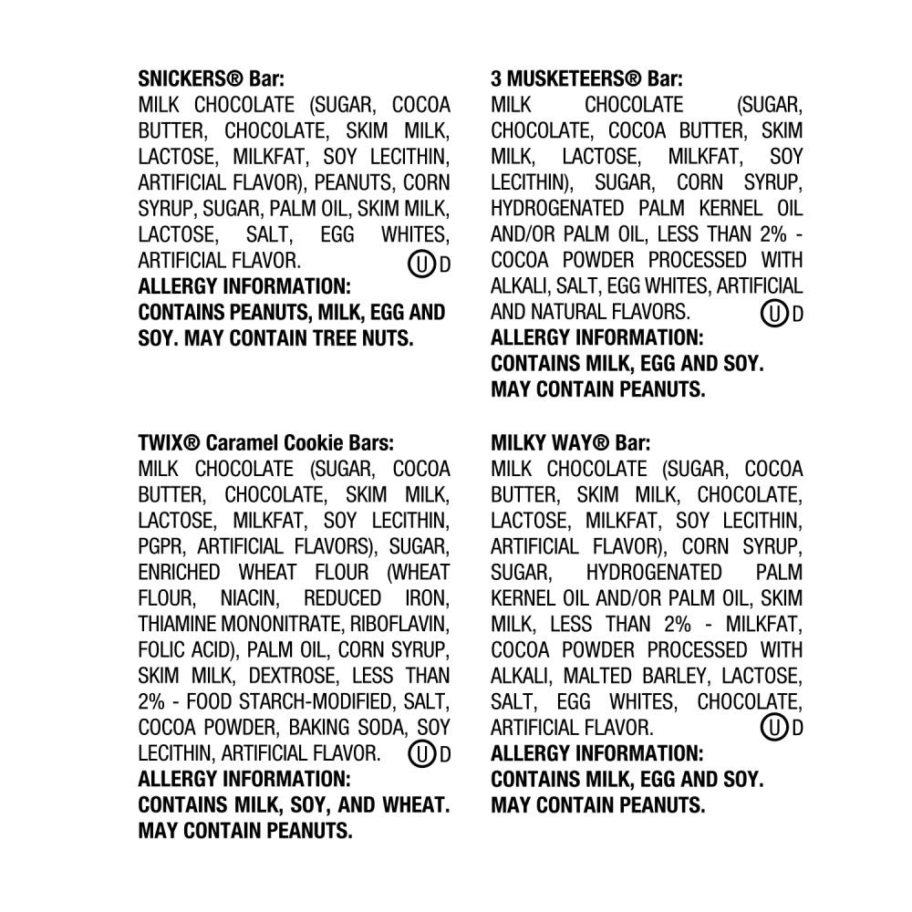 SNICKERS, TWIX, 3 MUSKETEERS & MILKY WAY Full Size Chocolate Candy Bars