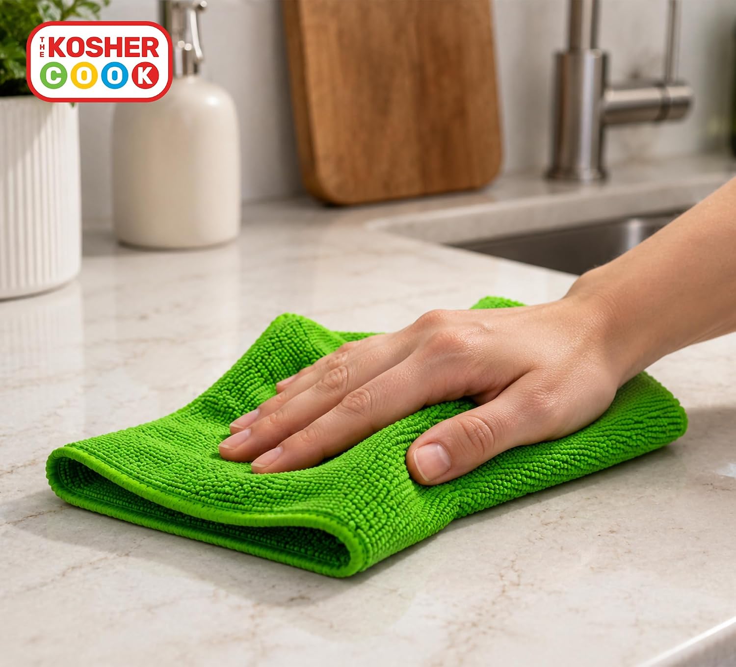 The Kosher Cook Parve Green Microfiber Dish Cloths, Quick Drying, Highly Absorbent Rags for Cleaning and Drying Counters, Dishes and More Color Coded Home and Kitchen Accessories (Pack of 3) image 5