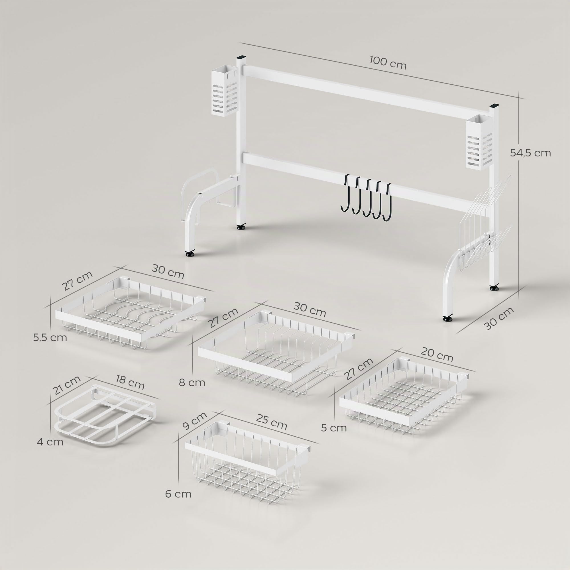 HOMCOM Égouttoir 2 Niveaux sur évier 100x30x54.5 cm Blanc