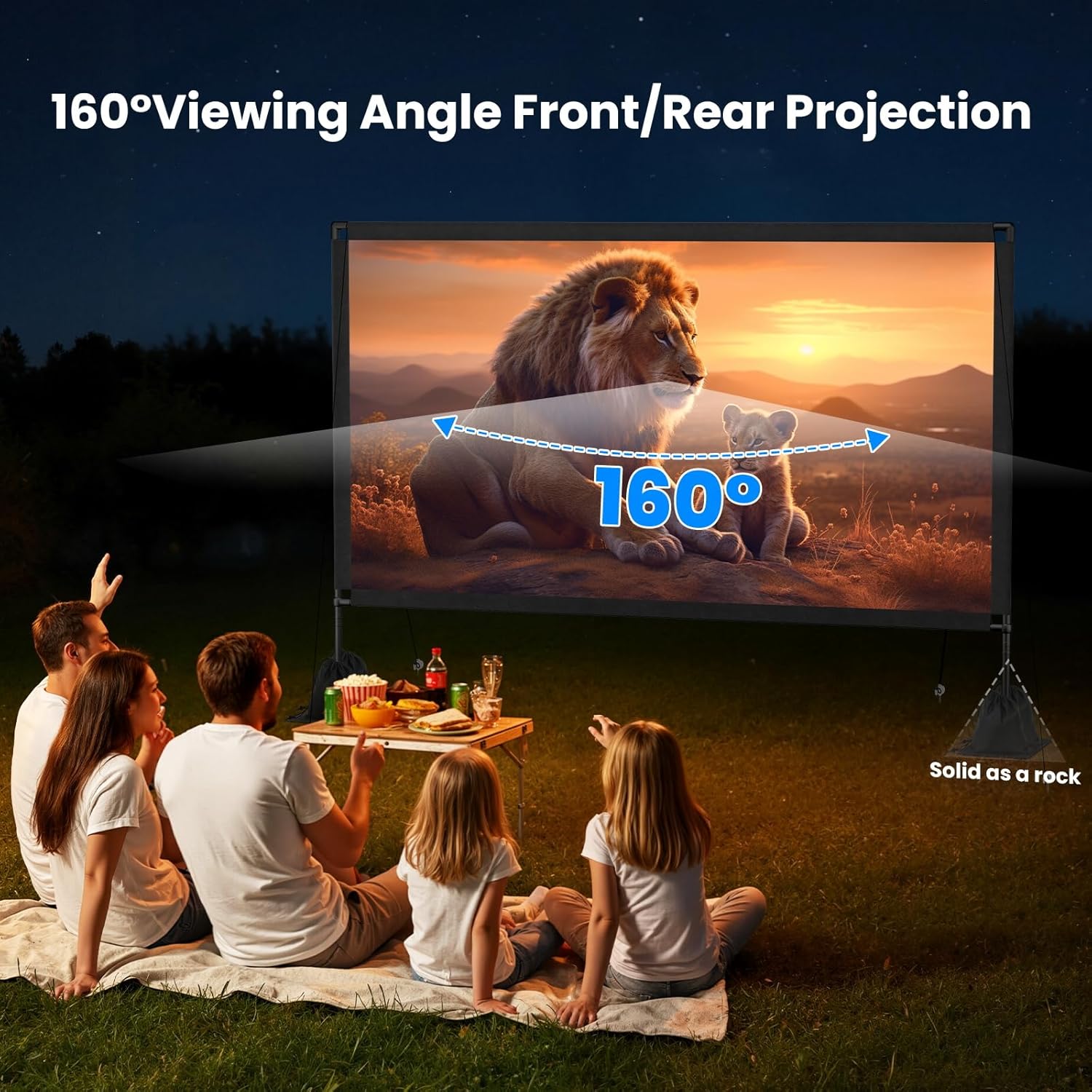 120inch Outdoor Projector Screen with Stand: 16:9 4K HD Portable Projector Screen Outdoor Indoor - Front/Rear Movie Screen with Carry Bag, Sandbag - Projection Screen for Backyard, Camping, Theater - Image 3
