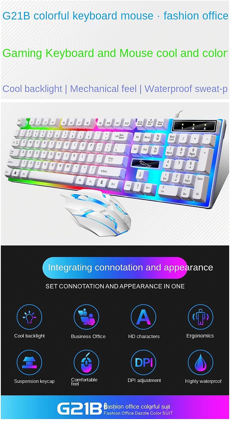 G21B Keyboard and Mouse Set USB Wired Gaming Keyboard Mouse Combo Gamer Desktop Mouse Keyboard Set White