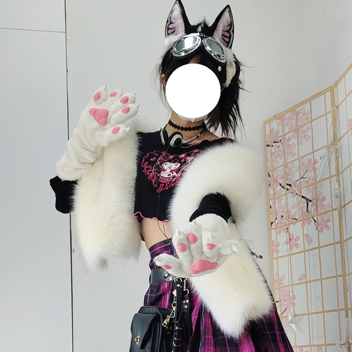 Fursuit Animal Claw Gloves For Girl Cosplay Furry Plush Paws Gloves Adult Halloween Party Dress Up Gloves Accessories
