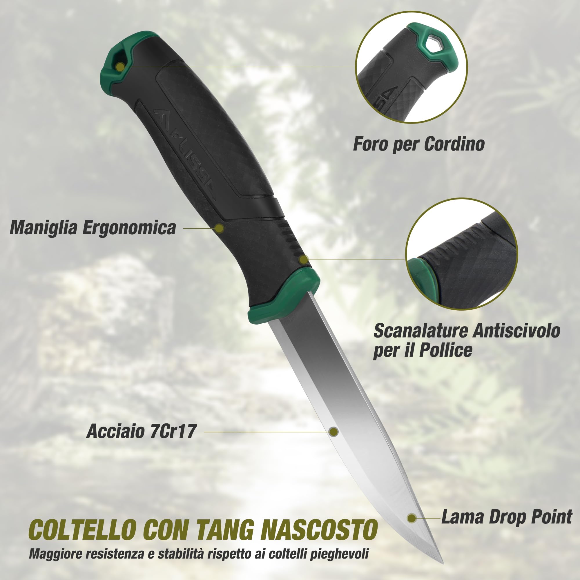 FLISSA Coltello a Lama Fissa & Sega a Mano Pieghevole Set, Coltello da Caccia da Campeggio con Fodero 105mm, Sega da Potatura Pieghevole 180mm per esterni, campeggio, giardino