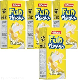 Rewa Fun Flavour BANANA Milk Drink (Pack of 4 x 200 mL Ea) Experience the delightful taste of Fun Flavour Banana Milk, Imported from FIJI