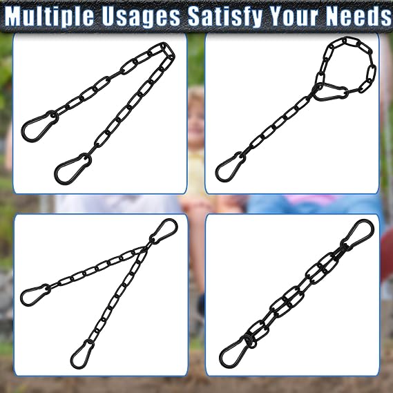 4 Pack Hanging Swing Chain with 8 Carabiners 25.6in, 660LB Capacity Heavy Duty Hammock Hardware Kit for Punching Bags, Swing Chairs, Indoor & Outdoor Gym (Black, 25.6in, 4pcs)