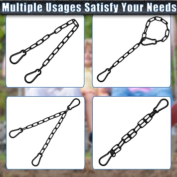 4 Pack Hanging Swing Chain with 8 Carabiners 25.6in, 660LB Capacity Heavy Duty Hammock Hardware Kit for Punching Bags, Swing Chairs, Indoor & Outdoor Gym (Black, 25.6in, 4pcs)