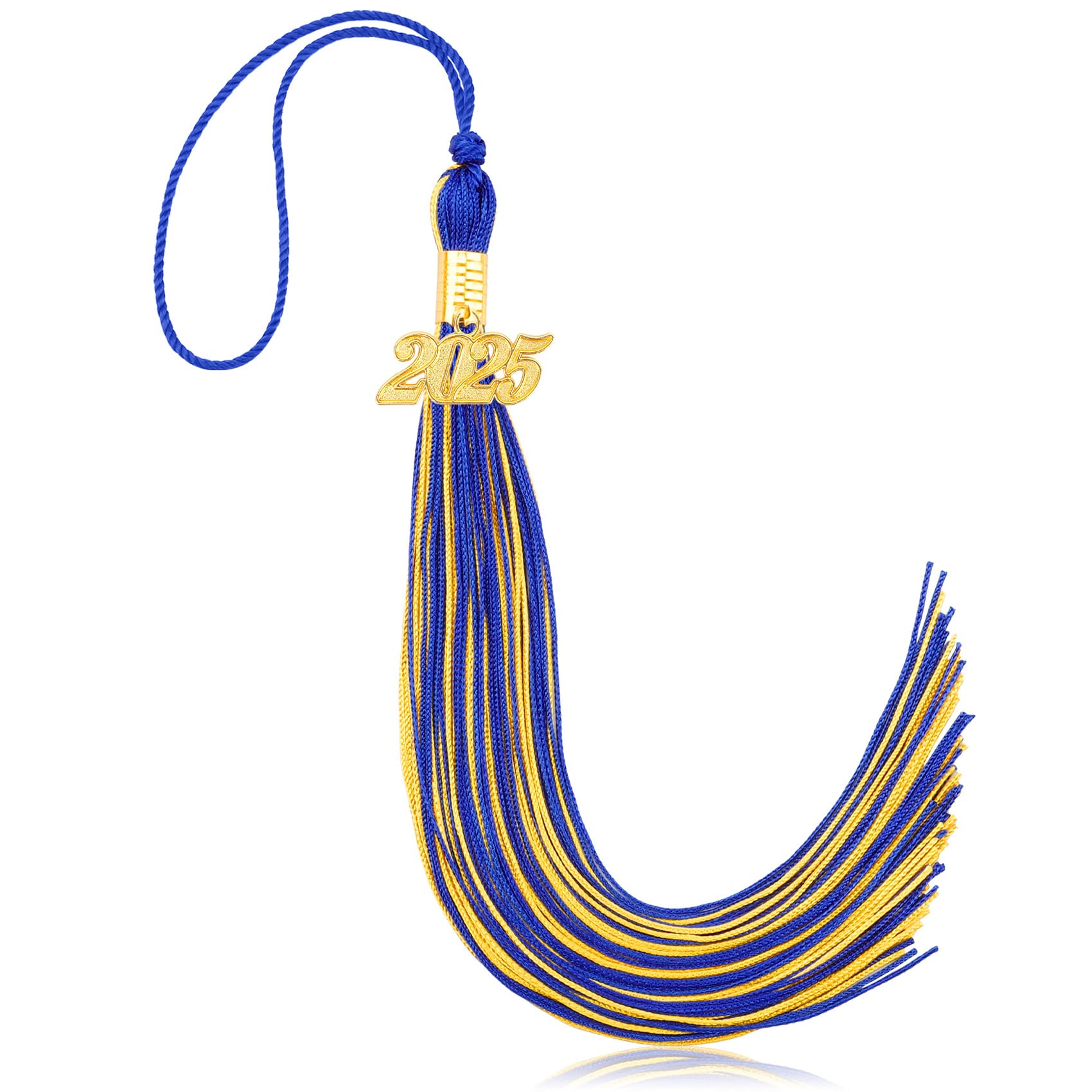2025 Graduation Tassel Charm and Memorial Cords - Cap Decorations for Class of 2025 School Grad Party - Blue and Gold