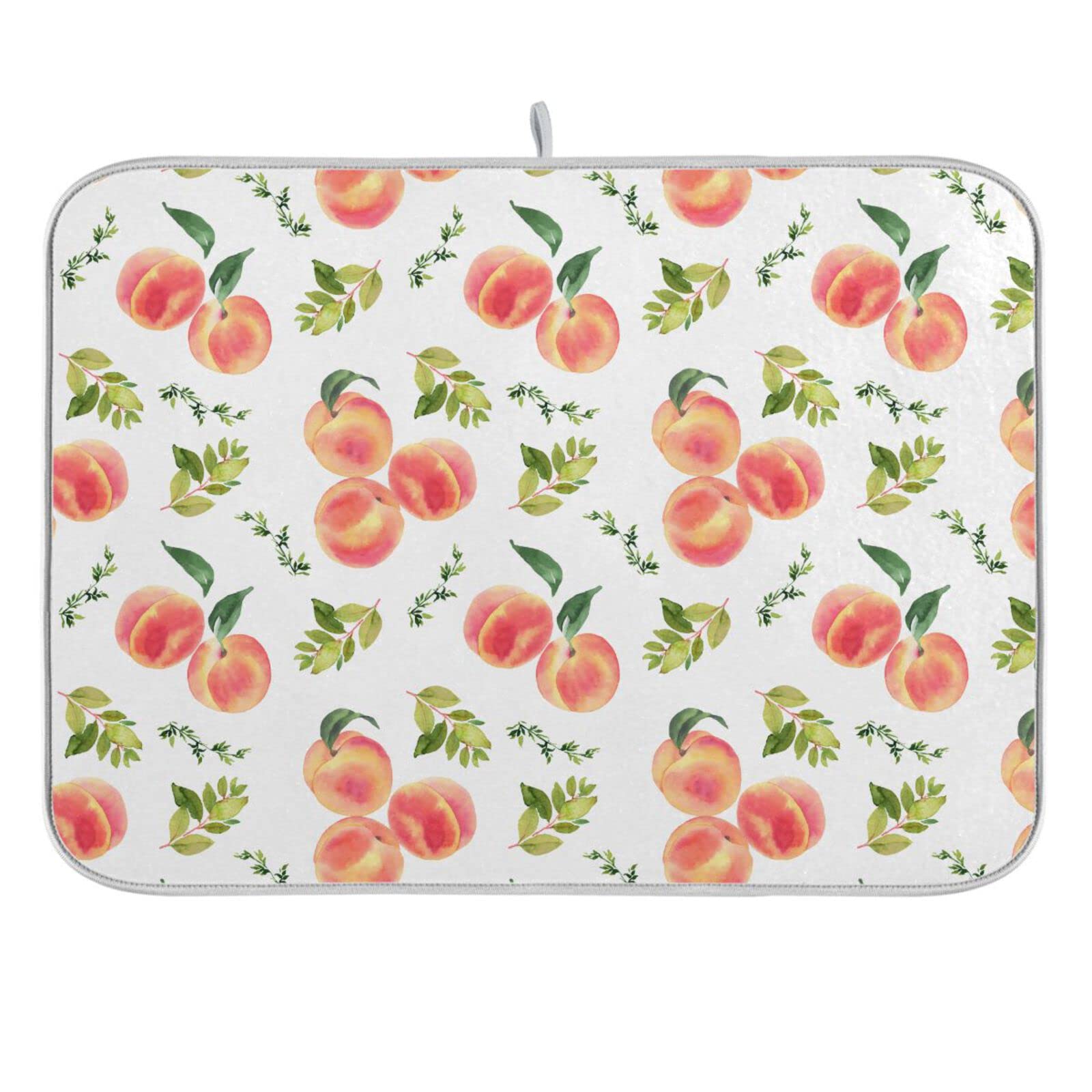 ZzWwR Fresh Pink Peach Leaves 16 x 18 Inches Absorbent Dish Drying Mat Microfiber Kitchen Countertop Table Protector Multi-Purpose Counter Rack Sink Drainer Pad