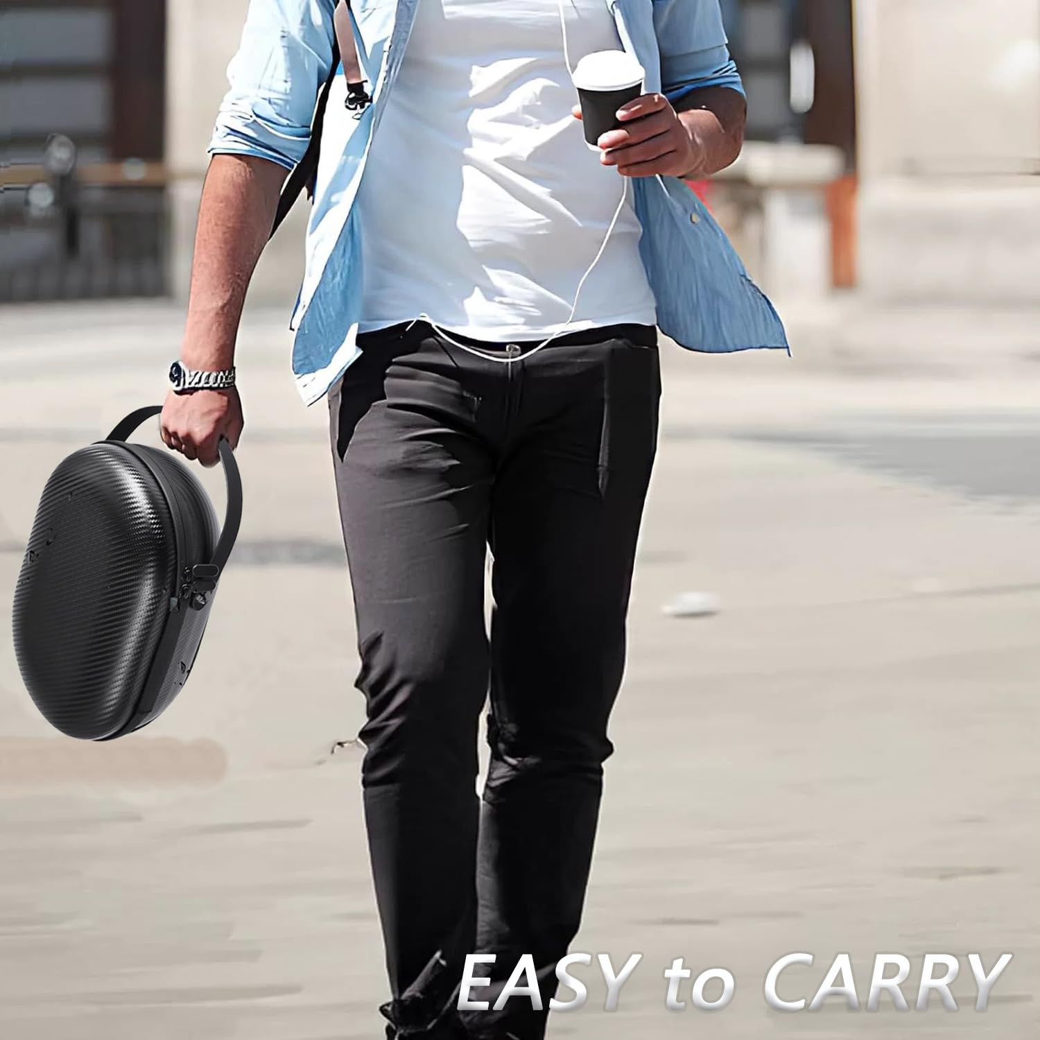 LANSKLBD Funda de transporte rígida de EVA con patrón de fibra de carbono para Apple Vision Pro con espacio de almacenamiento personalizado, impermeable y ligera, bolsa de viaje portátil negra con