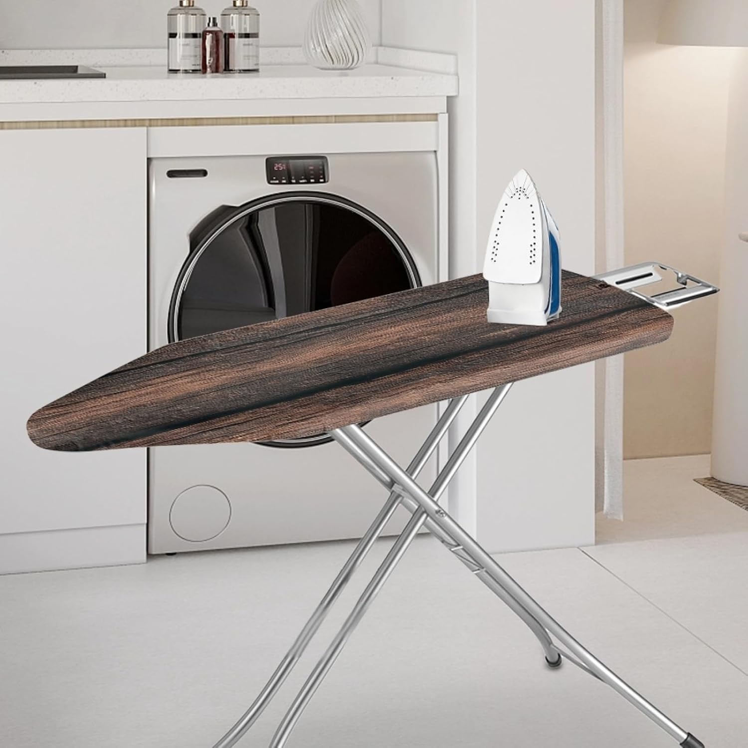 Padded Ironing Board Covers 18 X 49 Dark Brown Wood Ironing Board Pad and Cover Thick Replacement Drawstring Tightening & Lock, Easy Fit, Scorch & Stain Resistant, Non Slip