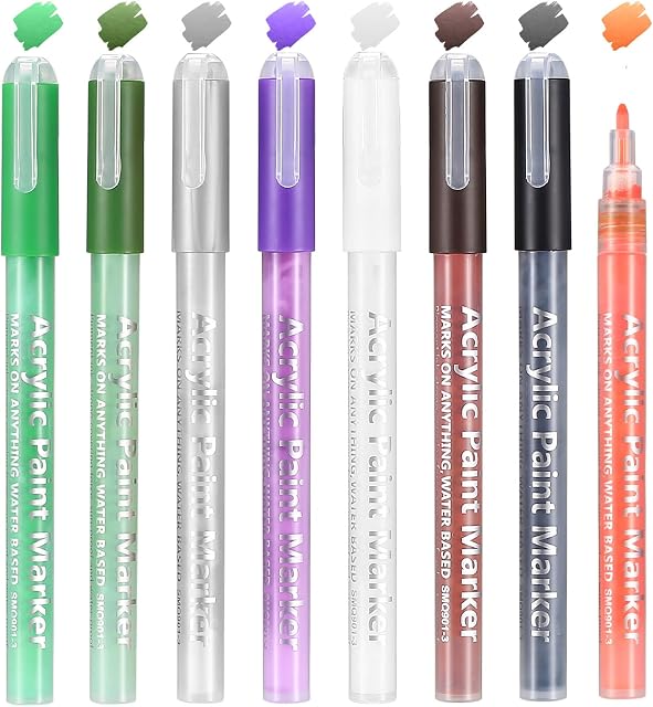 Paint Pen Marker, 8Pcs 0.7mm Acrylic Marker Permanent Ceramic Pens, Waterproof Water Based Painting Pen Acrylic Marker Pens for Stones Wood Canvas Glass Paper Fabric Ceramic Wood DIY Design