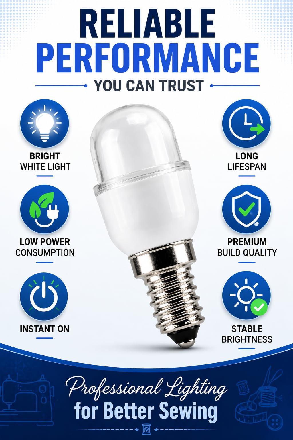 ZENITH Screw Type LED Bulb Suitable for Singer Domestic Front Loading Electric Embroidery Sewing Machines (Screw Type LED Suitable Singer), 1 Pc Black Color Plastic — Amazon image 2