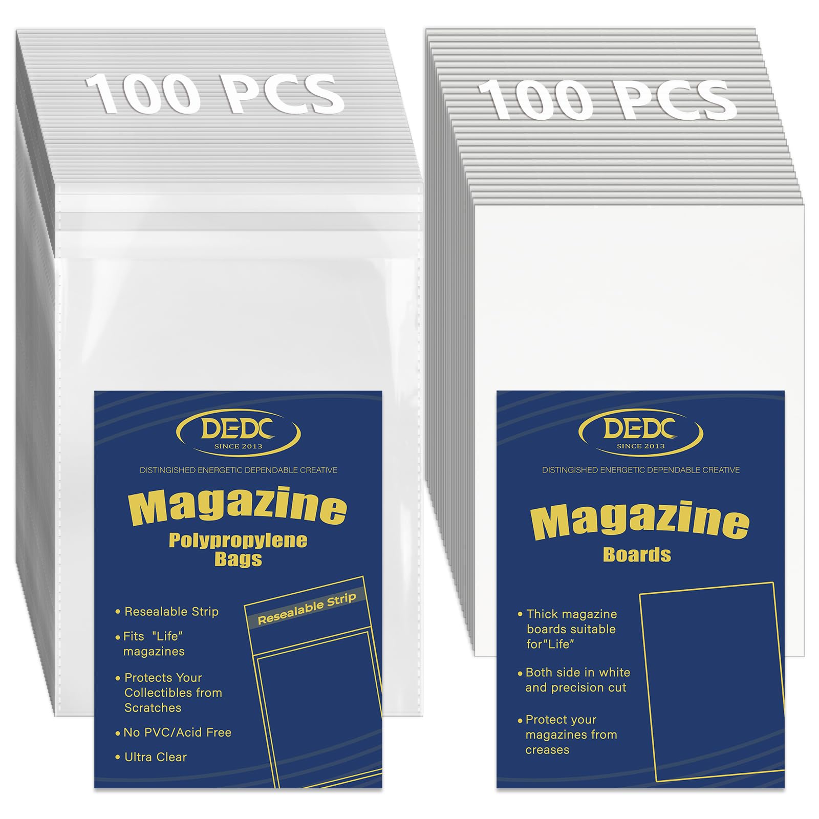 DEDC 200Pcs Magazine Covers Plastic Protector Magazine Bags and Boards 40x28cm Size, Magazine Sleeves and Boards for Storage and Display