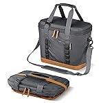 CleverMade Pacifica Collapsible Cooler, 30 Can / 21 Qt Beach & Travel Folding Soft Cooler, Shoulder Strap, Bottle Opener, Great for Car Travel, Leak Proof Beverage Bag - Cool Gray/Cognac