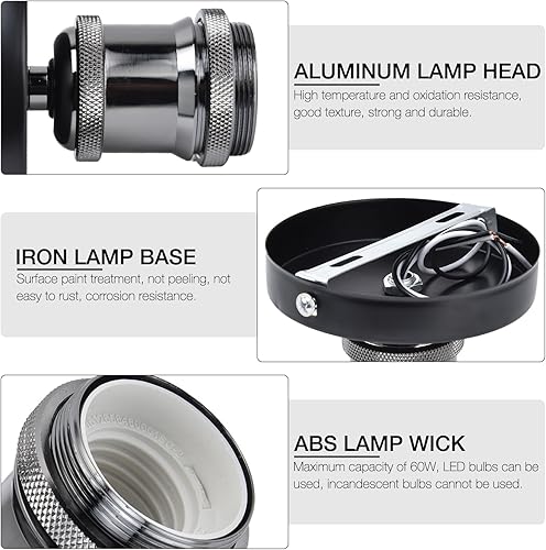 Miniatura 3 de Soporte de caja de salida de una pieza, E26 E27 Base de porcelana Soporte de lámpara de iluminación con parte superior con cable para cocina,