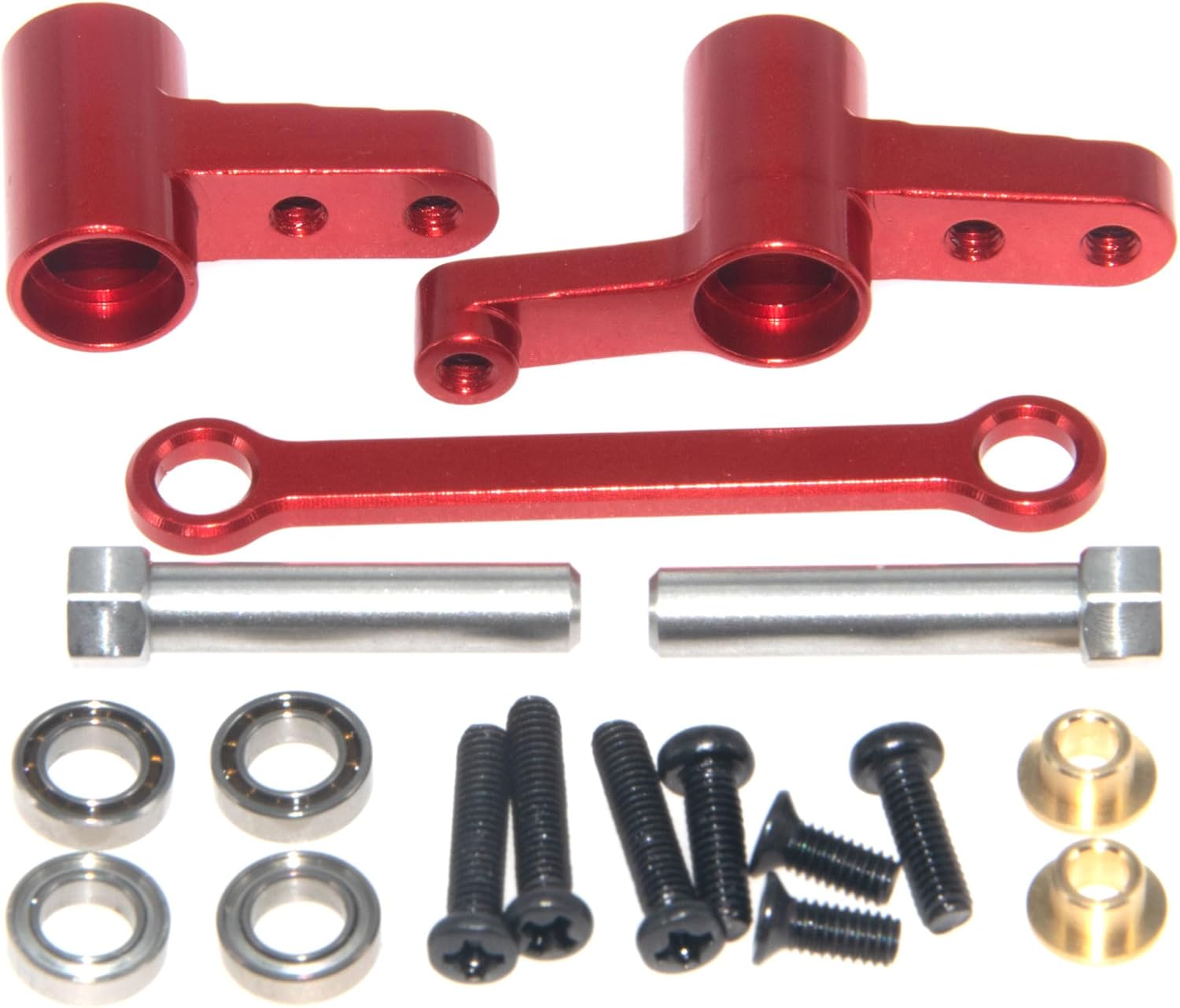 Steering Group Assembly with Bearings & Steering Shaft Compatible with 1/14 MJX Hyper Go Upgrade 14209 14210 Brushless Rc Car Metal Part(Red)