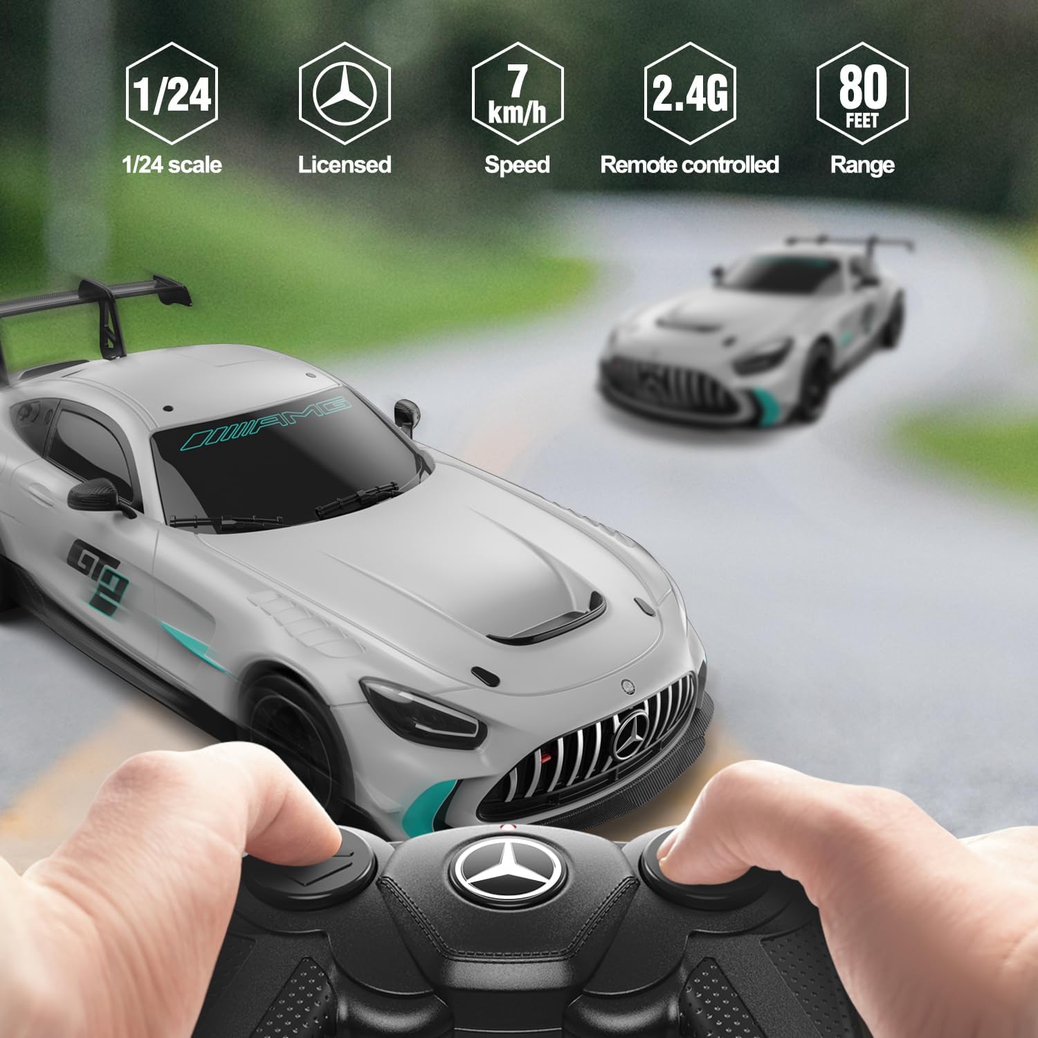 RASTAR 1/24 RC Car Mercedes AMG GT2 Remote Control Car, Mercedes AMG Toy Car for Kids Boys, Silver RC Sports Car