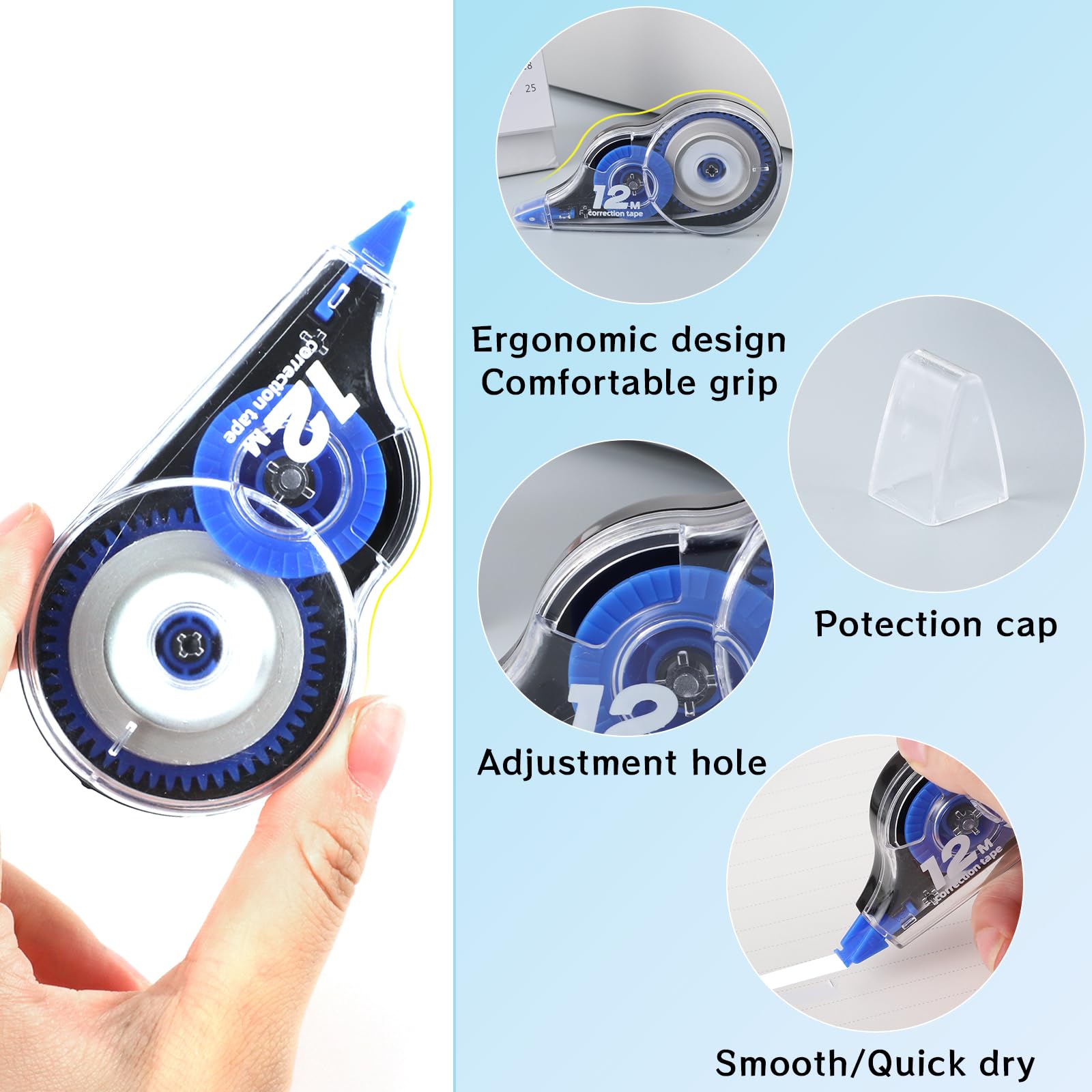 Yoosso 36 Piezas Cintas Correctoras, 12m x 5 mm Mini Cinta Correctora Correction Tape para Material Escolar Oficina Hogar Niños Estudiantes Adultos (Azul, Amarillo, Verde)