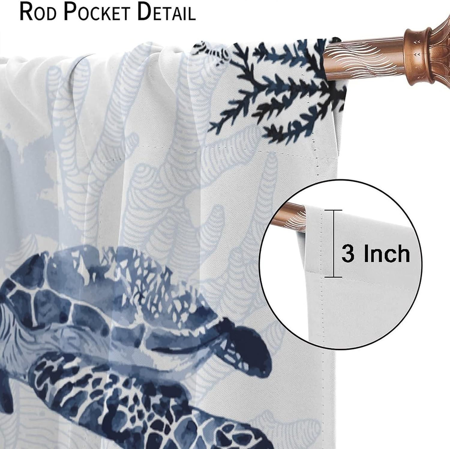 Bohemian Sea Turtle Curtains, Sea Life Beach Decor Funny Blue Nautical Blackout Privacy Noise Reduction Decorative Curtains, 2 Panels, 42x45 Inch. Dark Blue