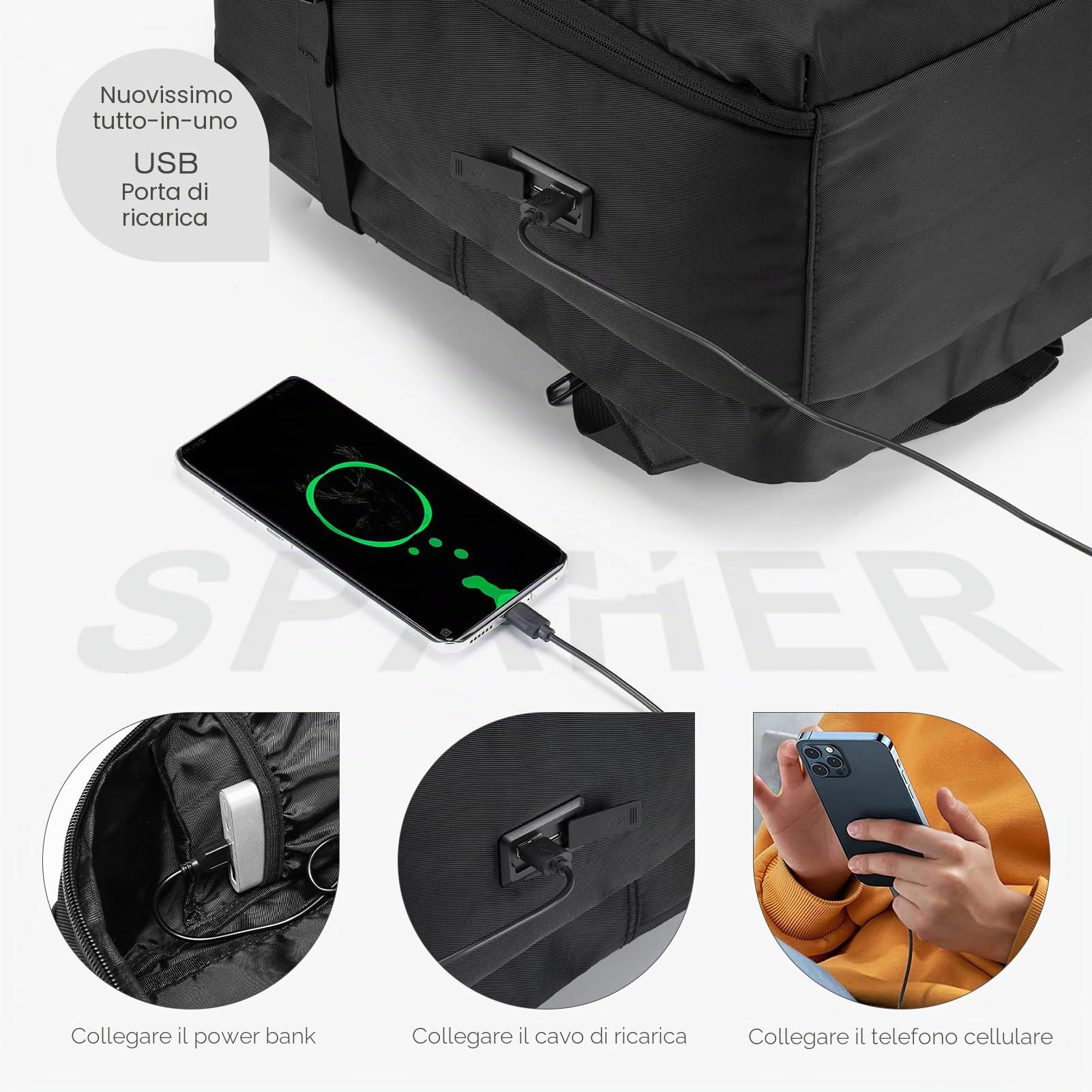 SPAHER 25L Bagaglio a Mano 40x30x20 Wizzair Vueling Zaino da Viaggio Aere Zaino Porta PC 15.6 Pollici include Porta di Ricarica USB et 2 Sacchetti a Vuoto Zainetto Lavoro Scuola Impermeabile