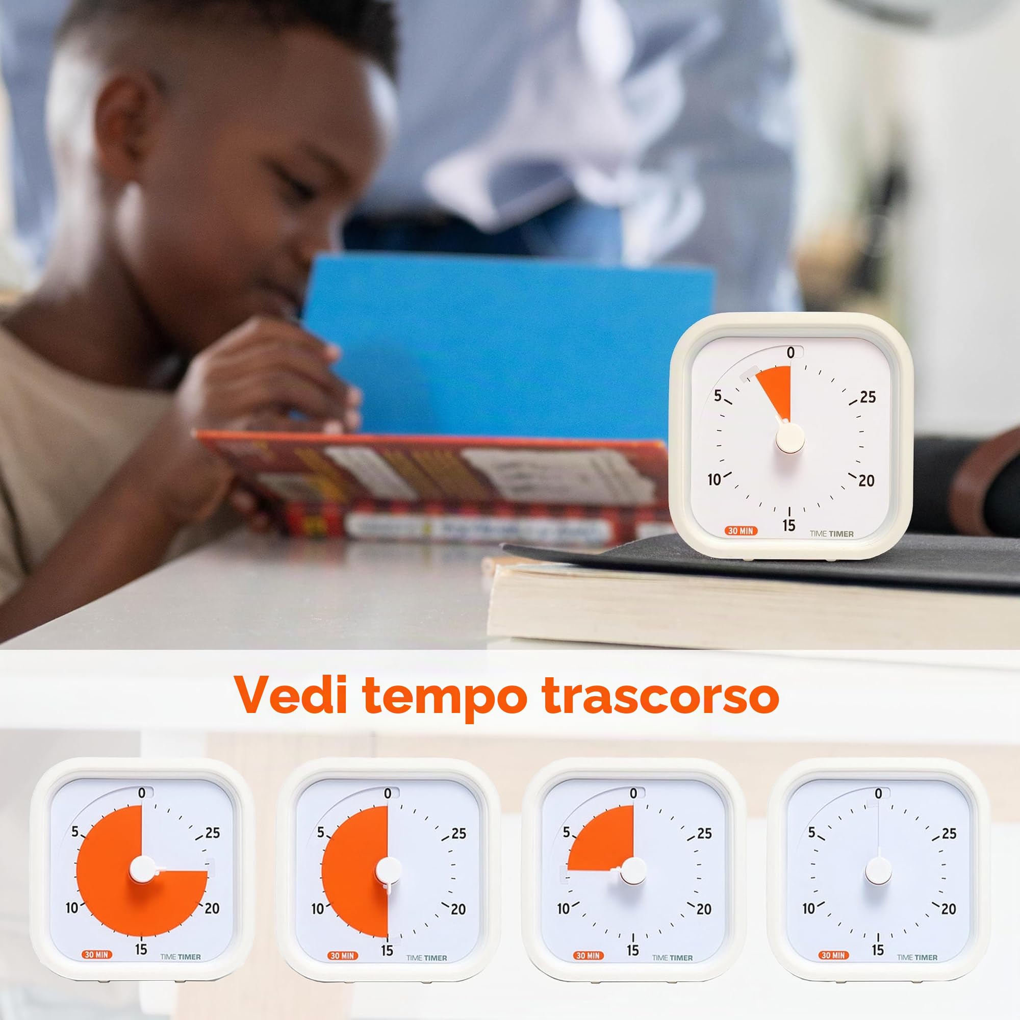 TIME TIMER 30 Minute MOD Edizione Educativa - Timer visivo per l'apprendimento in classe dei bambini, timer per sessioni, strumento di studio e riunioni in ufficio con funzionamento silenzioso