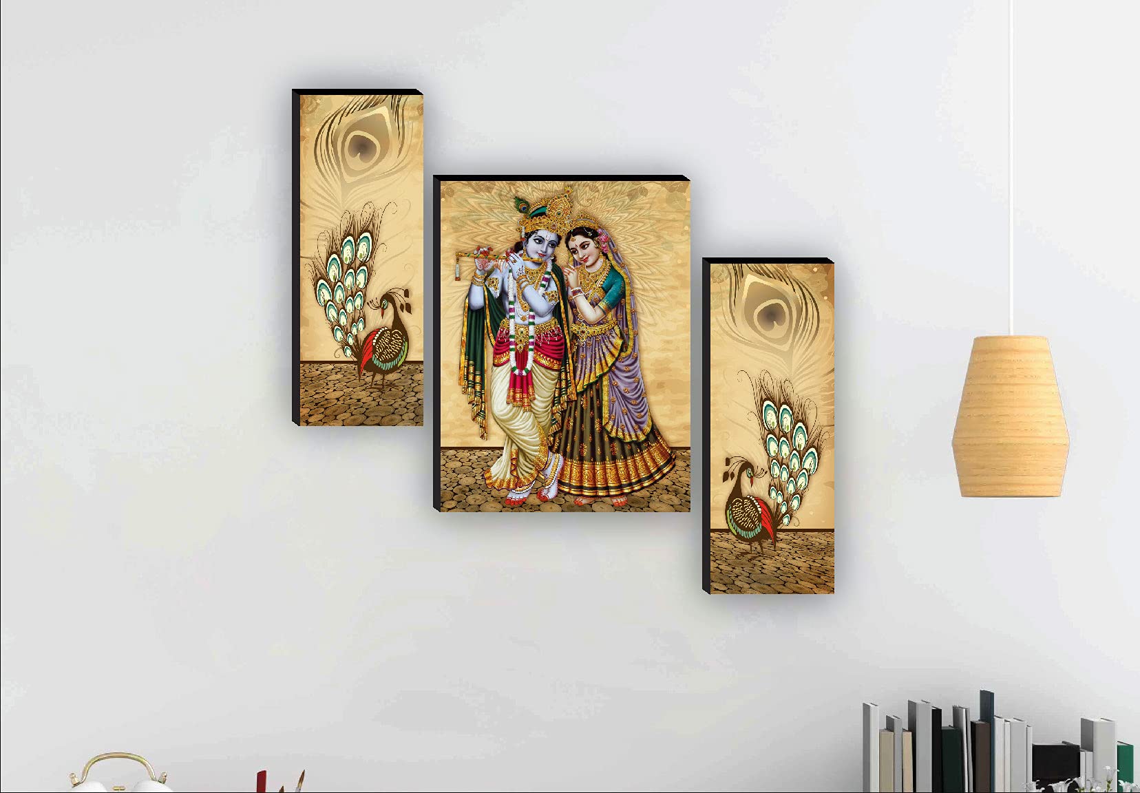 SAF Zestaw 3 obrazów Radha Krishna do salonu z ramą Self Adeshive UV teksturowany obraz MDF 30 cm x 45 cm SAF-JM7724